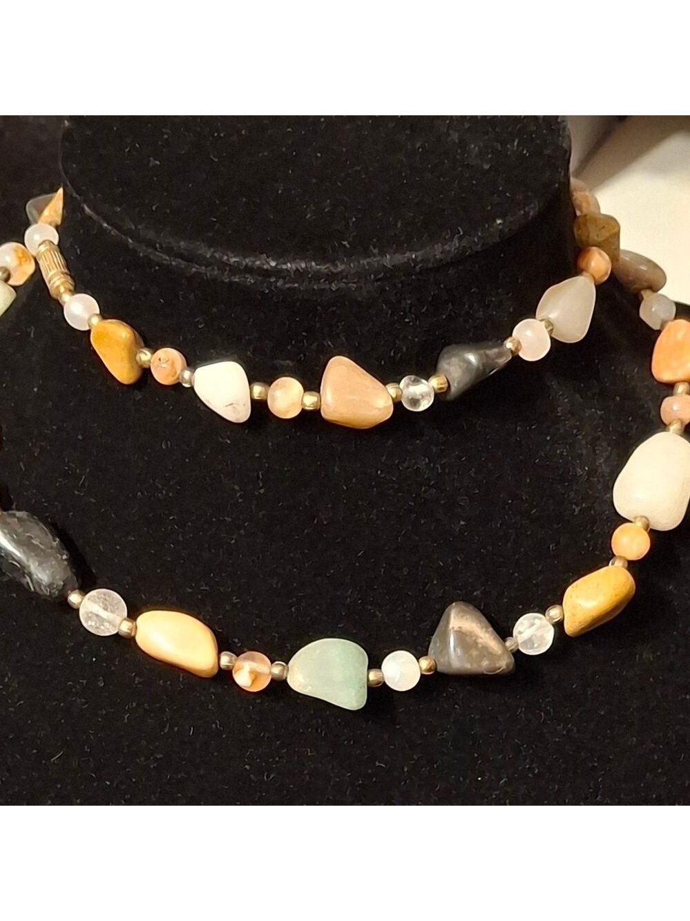 Vintage Beggar Beads GemStone Beaded Necklace 26"